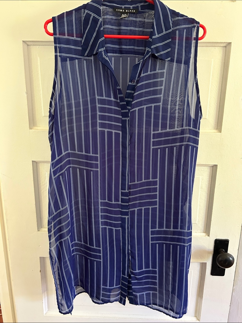 Como Black Navy Striped Sleeveless Blouse